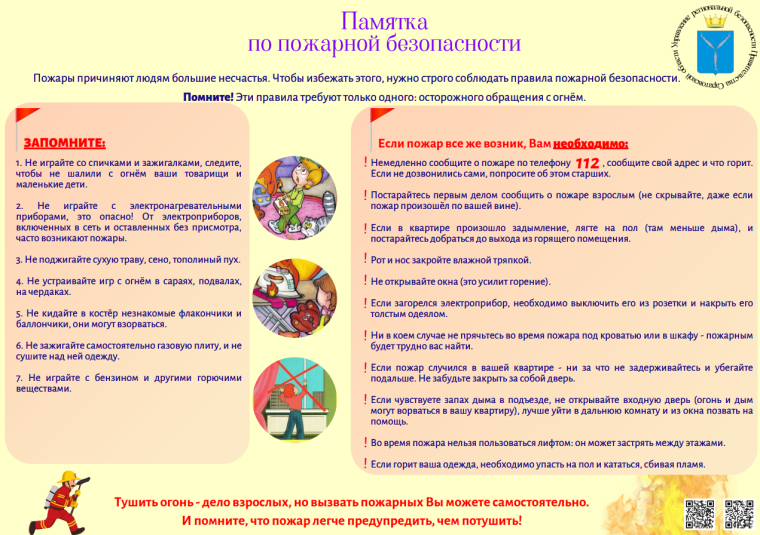 Памятка по пожарной безопасности для школьников и сотрудников.